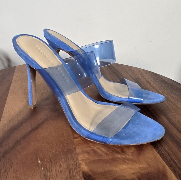 Veronica Beard Asha Blue Suede Stiletto Heels with Transparent Straps Size 7 - Picture 10 of 17